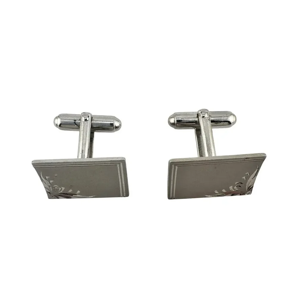 Vintage Retro Anson Etched Cufflinks Silver Tone Classy Mens Accessory .75x.5”
